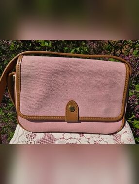 Boden Pink Canvas & Tan Faux Leather Trim Crossbody Bag - Excellent Condition🩷
